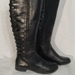 Gianni Bini Knee High Black Leather Tall Riding Boots Size 8M